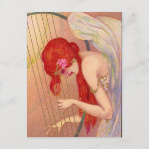 Sweet Antique Redkopfengel auf der Harp Postcard Postkarte
