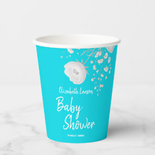 Sweet Aqua Blue Color Wild Blume Babydusche Pappbecher