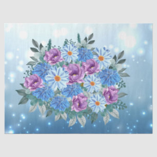 Sweet Aquamarin Lila Blue Floral Bouquet Decoupage Seidenpapier