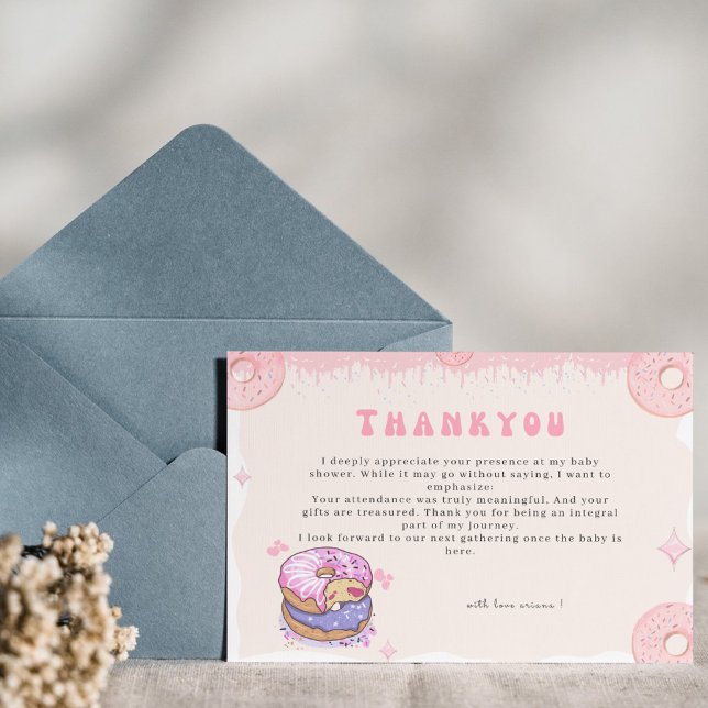 Sweet Aquarell niedlich Donuts Drehbuch Babydusche Dankeskarte (Von Creator hochgeladen)