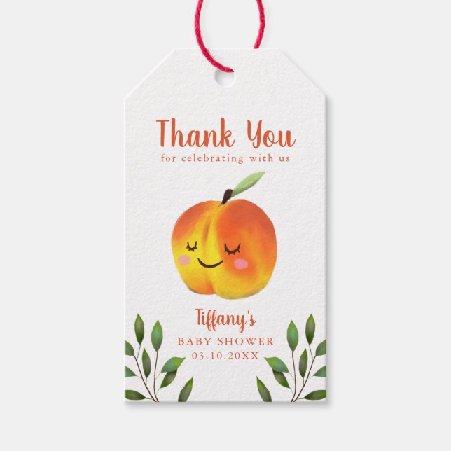 Sweet as a Peach Baby Dusche Vielen Dank für Ihre  Geschenkanhänger (Vorderseite)