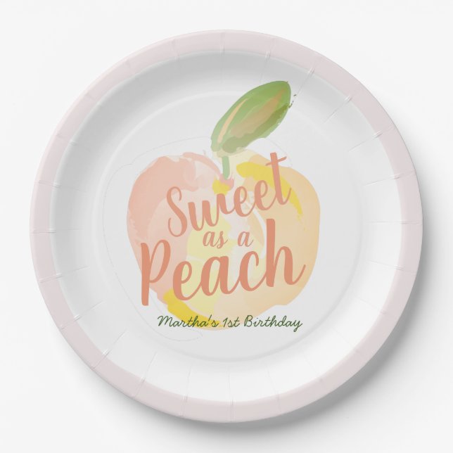 Sweet as a Peach Girl Pink Birthday Pappteller (Vorderseite)