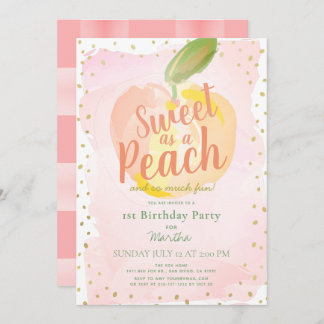 Sweet as a Peach Pink Girl 1. Geburtstag Einladung