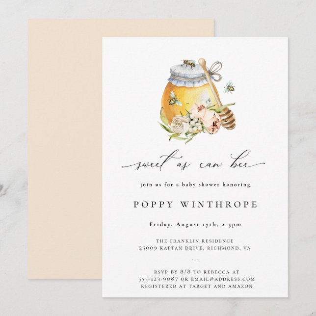 Sweet as Can Bee Baby Dusche Einladung (Vorne/Hinten)