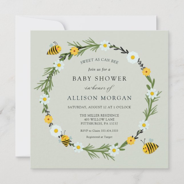 Sweet as Can Bee Baby Dusche Einladung (Vorderseite)