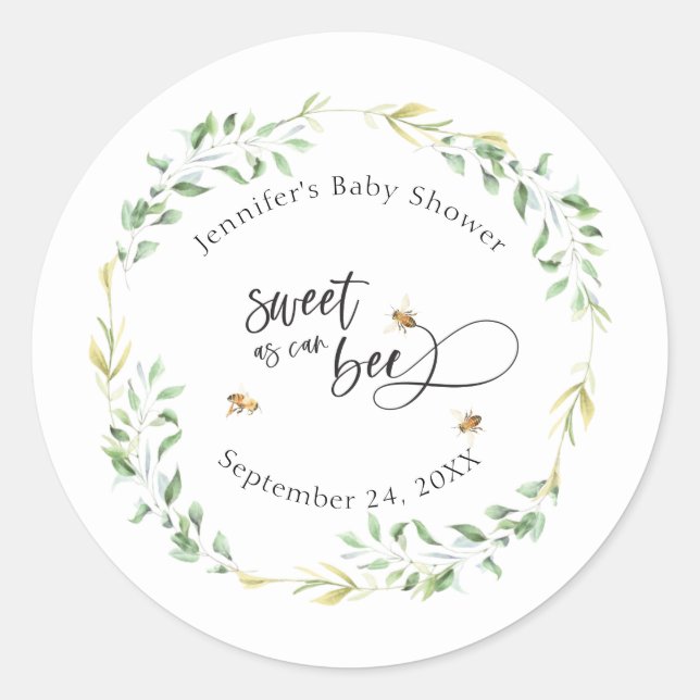 Sweet as Can Bee Baby Dusche Personalisiert Runder Aufkleber (Vorderseite)