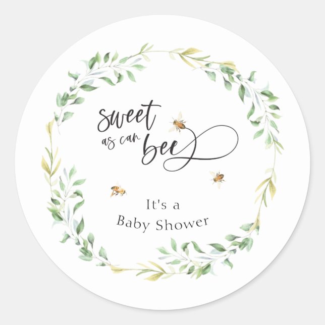 Sweet as Can Bee Baby Dusche Runder Aufkleber (Vorderseite)