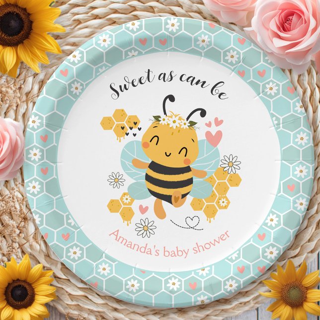 Sweet as Can Bee Baby Girl Shower Pappteller (Sweet as Can Bee Baby Girl Baby Shower Paper Plates)