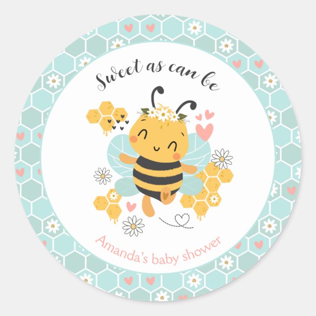 Sweet as Can Bee Baby Girl Shower Runder Aufkleber (Vorderseite)