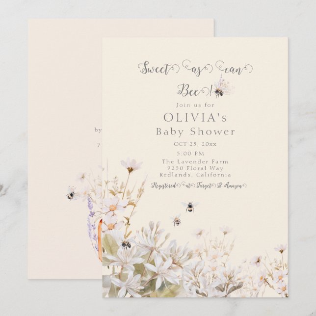 Sweet as can Bee Baby Shower Einladung (Vorne/Hinten)