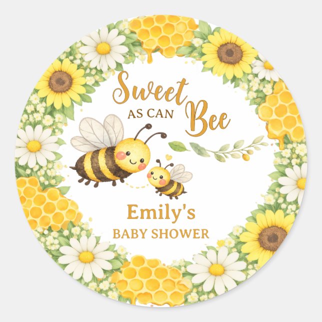 Sweet as Can Bee Baby Shower Runder Aufkleber (Vorderseite)