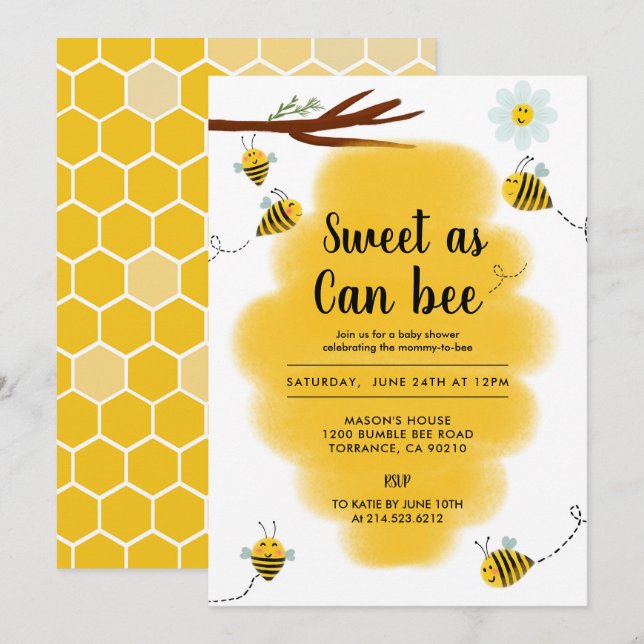 Sweet as Can Bee Bumble Bee Baby Dusche Einladung (Vorne/Hinten)
