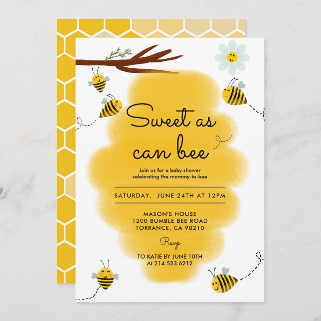 Sweet as Can Bee Bumble Bee Baby Dusche Einladung (Vorne/Hinten)