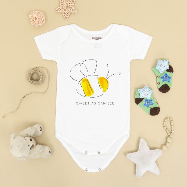 Sweet as Can Bee Buzzing Bumble Bee Baby Bodysuit Baby Strampler (Yellow watercolor bumble bee Sweet As Can Bee baby vest bodysuit.)
