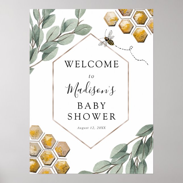 Sweet as can Bee Eucalyptus Baby Dusche Willkommen Poster (Vorne)