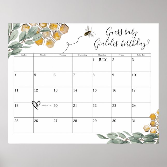 Sweet as can Bee Eukalyptus Shower Due Date Rating Poster (Vorne)