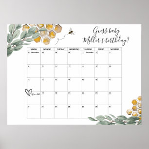 Sweet as can Bee Eukalyptus Shower Due Date Rating Poster