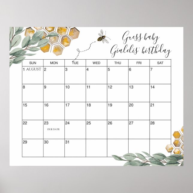 Sweet as can Bee Eukalyptus Shower Due Date Rating Poster (Vorne)