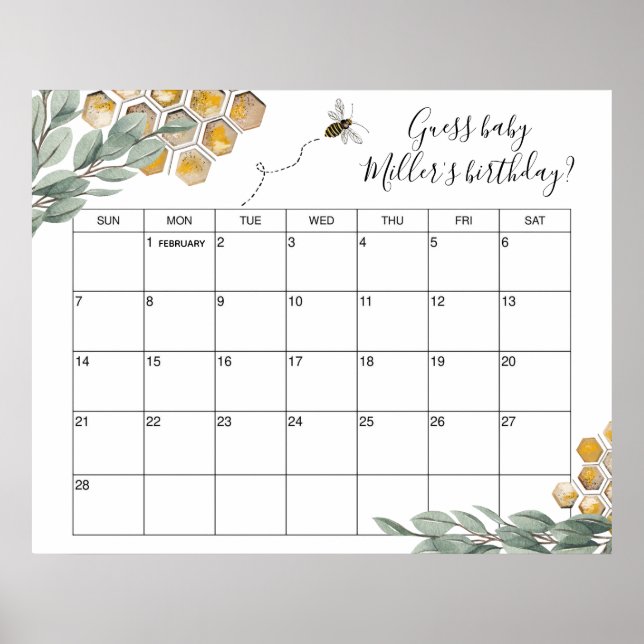 Sweet as can Bee Eukalyptus Shower Due Date Rating Poster (Vorne)