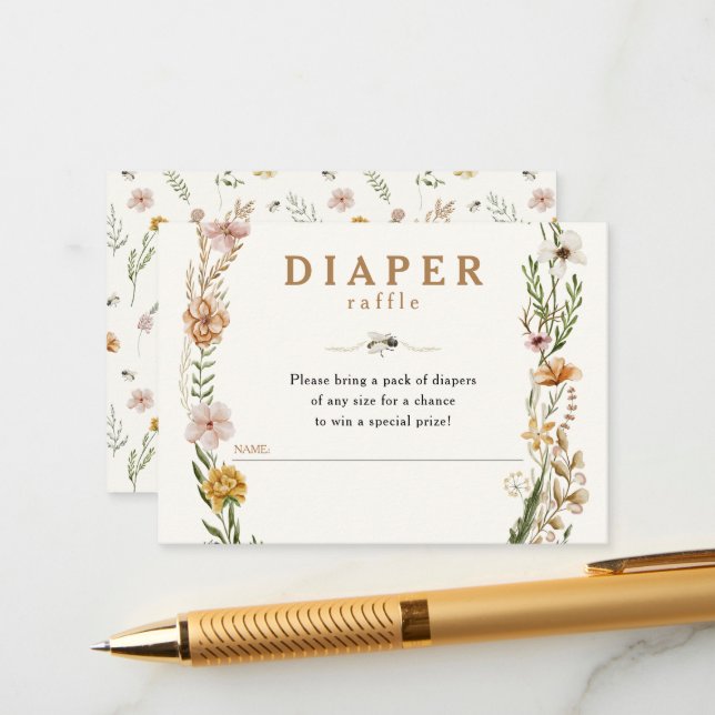 Sweet as can bee Floral Diaper Raffle Baby Dusche Begleitkarte (Vorderseite/Rückseite Beispiel)