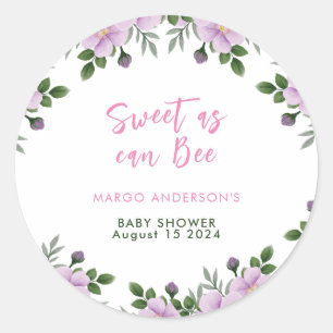 Sweet as can Bee Floral Girl Baby Shower Runder Aufkleber