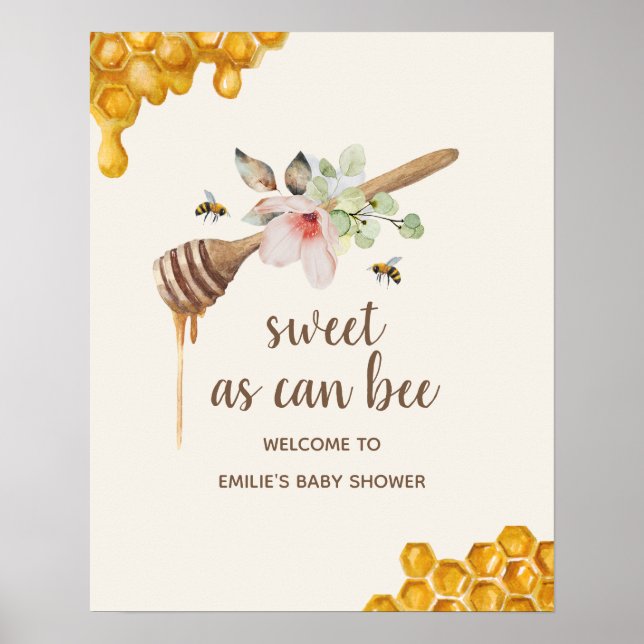 Sweet as Can bee floral Honey Wand Babydusche Pos Poster (Vorne)