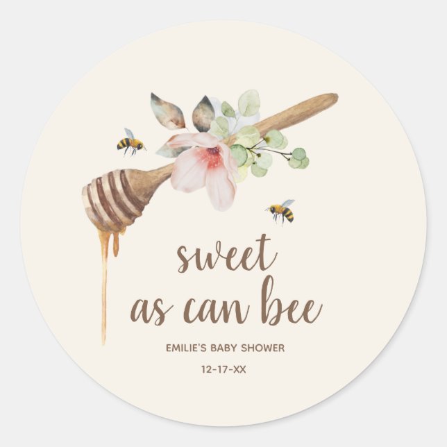 Sweet as Can bee Floral Honey Wand Babydusche Runder Aufkleber (Vorderseite)