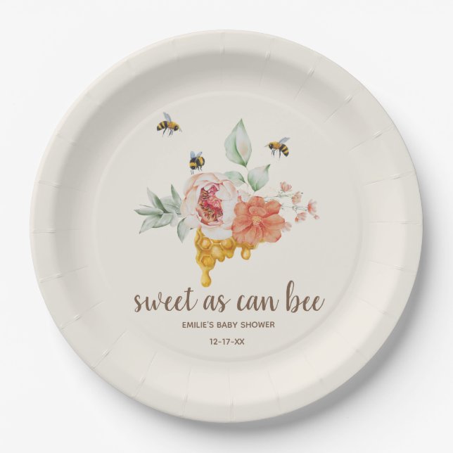 Sweet as Can bee Floral Honeycomb Babydusche Favo Pappteller (Vorderseite)