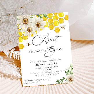 Sweet as Can Bee, Honey Bee & Daisies Baby Dusche Einladung