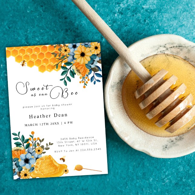 Sweet as can bee Honey Bee Floral Baby Dusche Einladung (Sweet As Can Bee Honey Bee Floral Baby Shower Invitation)