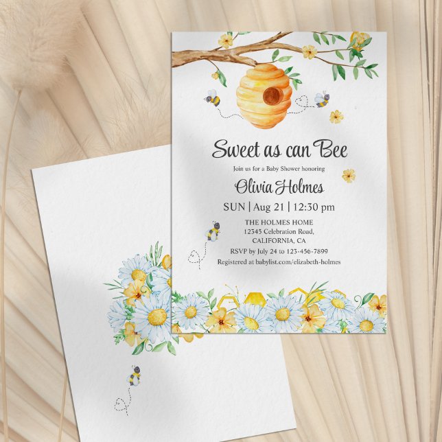 "Sweet as can Bee" Kinderdusche Einladung ("Sweet as can Bee" Baby Shower Invitation on a neutral background)