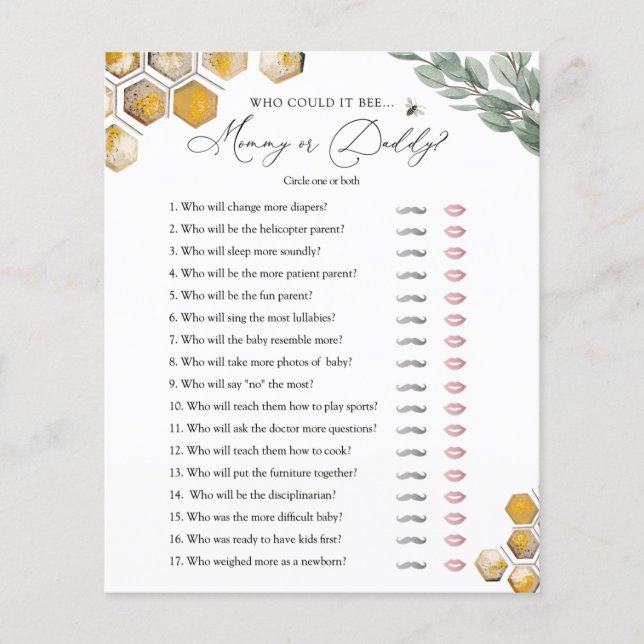Sweet as Can Bee Mommy oder Daddy Baby Shower Game (Vorderseite)