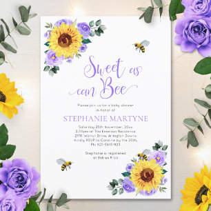 Sweet As Can Bee Sunflower Purple Baby Shower Einladung