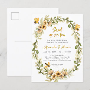Sweet as can bee Watercolor Babydusche Einladungspostkarte