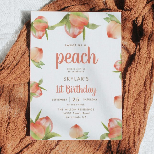 Sweet as Peach 1. Geburtstag Party Einladung (Von Creator hochgeladen)