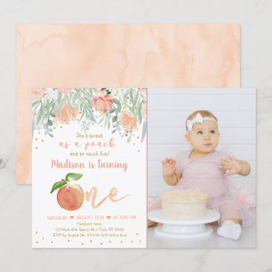 Sweet as Peach Floral Gold ersten Geburtstag Einladung