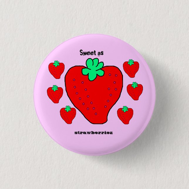 Sweet As Strawberriez pastellfarbene Pixel Art Min Button (Vorderseite)