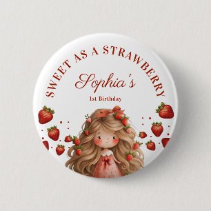 Sweet as Strawberry Girl Happy Birthday Party Button