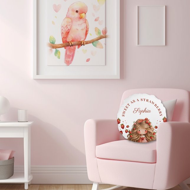 Sweet as Strawberry Girl Happy Birthday Party Rundes Kissen (Von Creator hochgeladen)