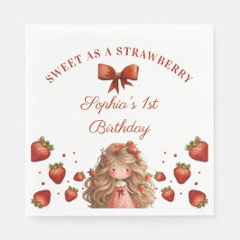 Sweet as Strawberry Girl Happy Birthday Party Serviette