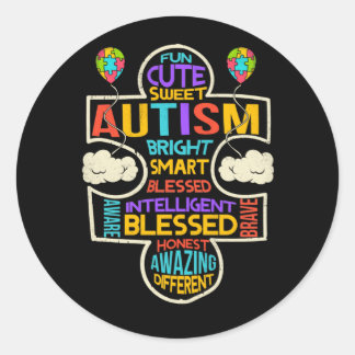 Sweet Autism Bright Smart Blessed Puzzle Autism Runder Aufkleber