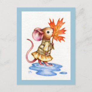 Sweet Autumn - Niedliche Maus Art Postcard Postkarte