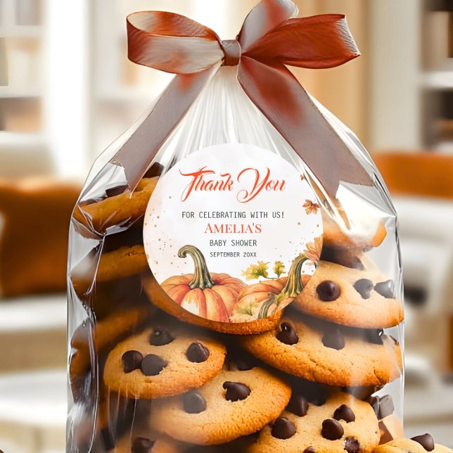 Sweet Autumnal Watercolor Round Pumpkin Thank You Runder Aufkleber (Von Creator hochgeladen)