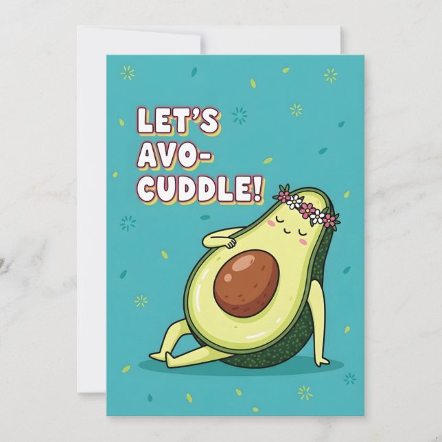 Sweet Avocado Saying Let’s Avo Cuddle Kawaii Food  Dankeskarte (Vorderseite)