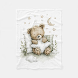 Sweet baby bear fast asleep on fluffy clouds fleecedecke
