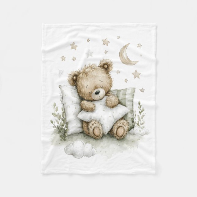 Sweet baby bear fast asleep on fluffy clouds fleecedecke (Vorderseite)