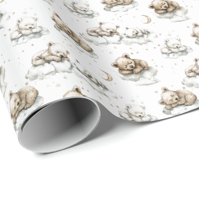Sweet baby bears fast asleep on fluffy clouds geschenkpapier (Rolleneckpunkt)