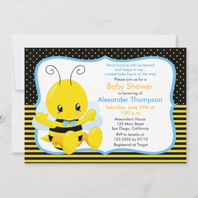 Sweet Baby Bee Boy Baby Shower Einladung (Vorderseite)