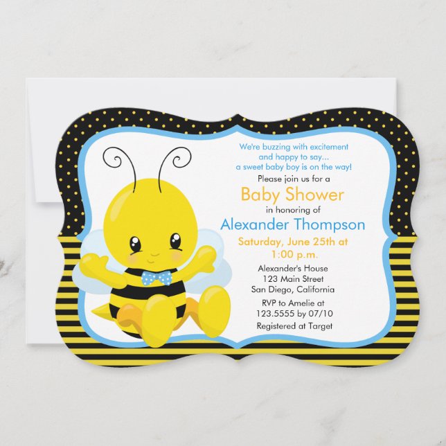 Sweet Baby Bee Boy Baby Shower Einladung (Vorderseite)