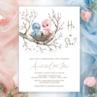 Sweet Baby Birds Gender Reveal Party Einladung